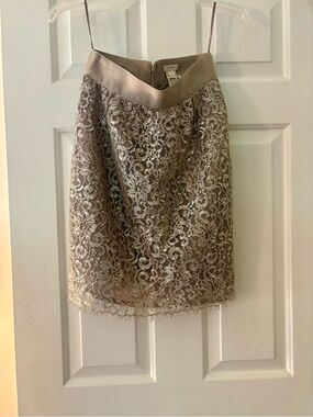 J.Crew Lace Zip Beige Silver Skirt Size- 0